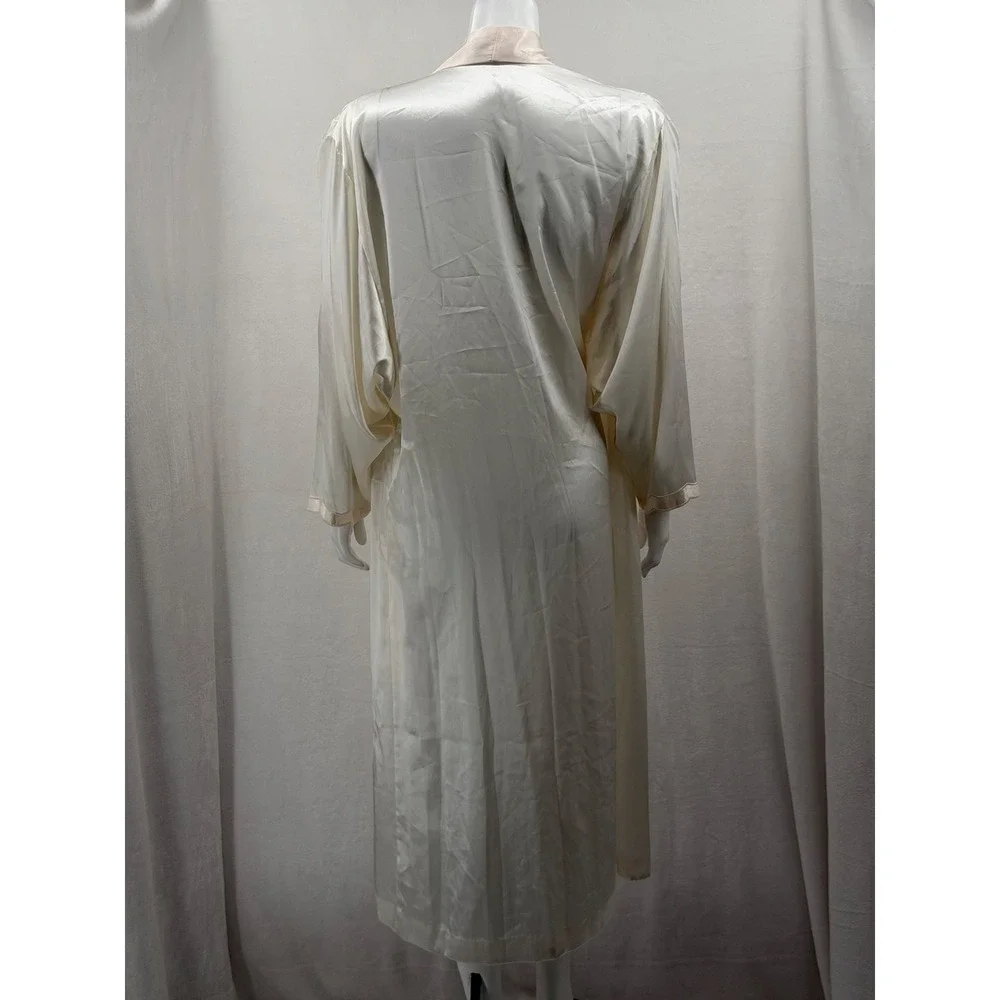 Vintage Natori Robe Womens Medium Ivory Satin Lace Floral Bridal Romantic Dainty